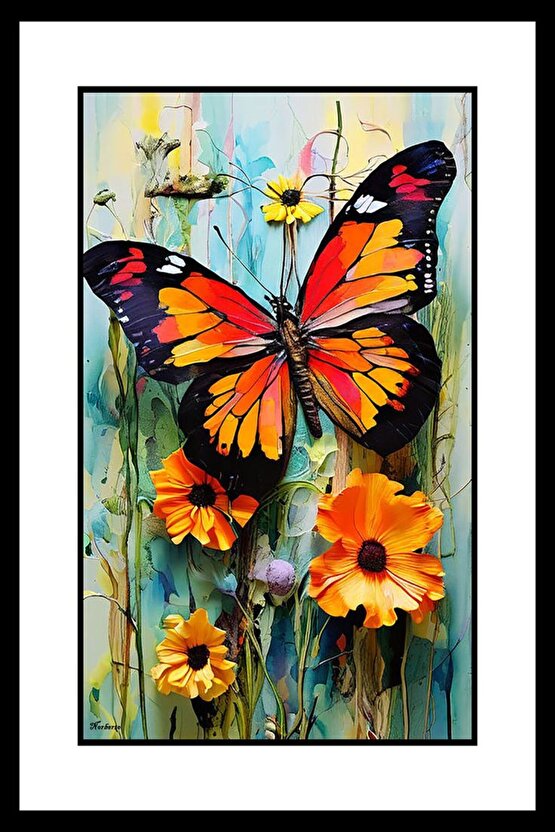 Kelebek ve Papatya Digital Art ( ÇERÇEVESİZ - ÇERÇEVE YOKTUR ) ( ULTRA HD ) FOLYO AFİŞ - POSTER