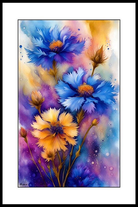 İki Renkli Çiçekler Digital Art ( ÇERÇEVESİZ - ÇERÇEVE YOKTUR ) ( ULTRA HD ) FOLYO AFİŞ - POSTER