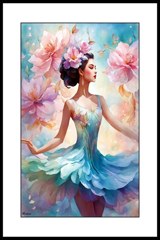 Mavi Elbiseli Kız Digital Art ( ÇERÇEVESİZ - ÇERÇEVE YOKTUR ) ( ULTRA HD ) FOLYO AFİŞ - POSTER