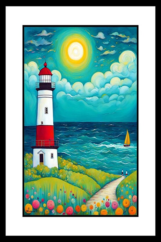 Deniz Feneri ve Manzarı Digital Art ( ÇERÇEVESİZ - ÇERÇEVE YOKTUR ) ( ULTRA HD ) FOLYO AFİŞ - POSTER