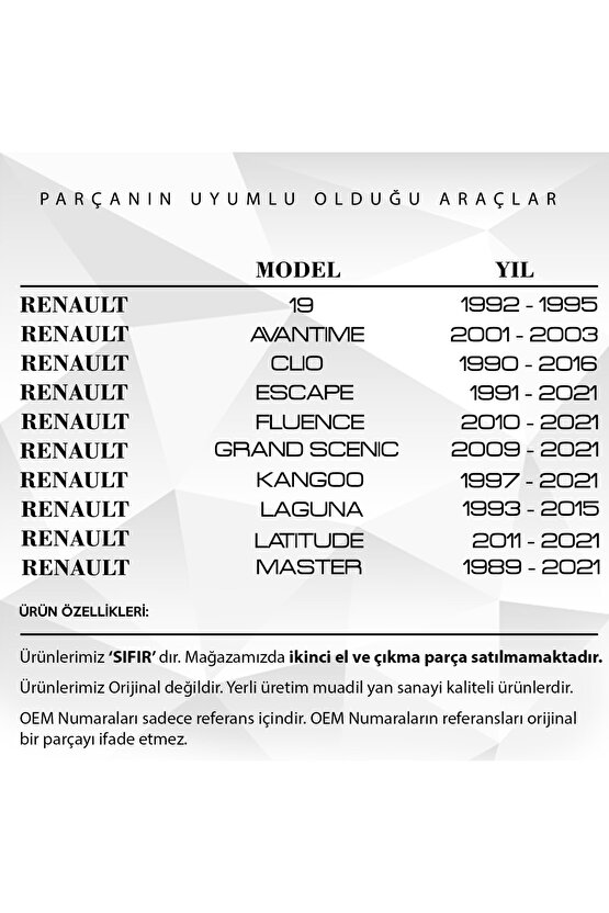 Renault 19 Clio Scenic Fluence Uyumlu Radyatör Depo Kapağı