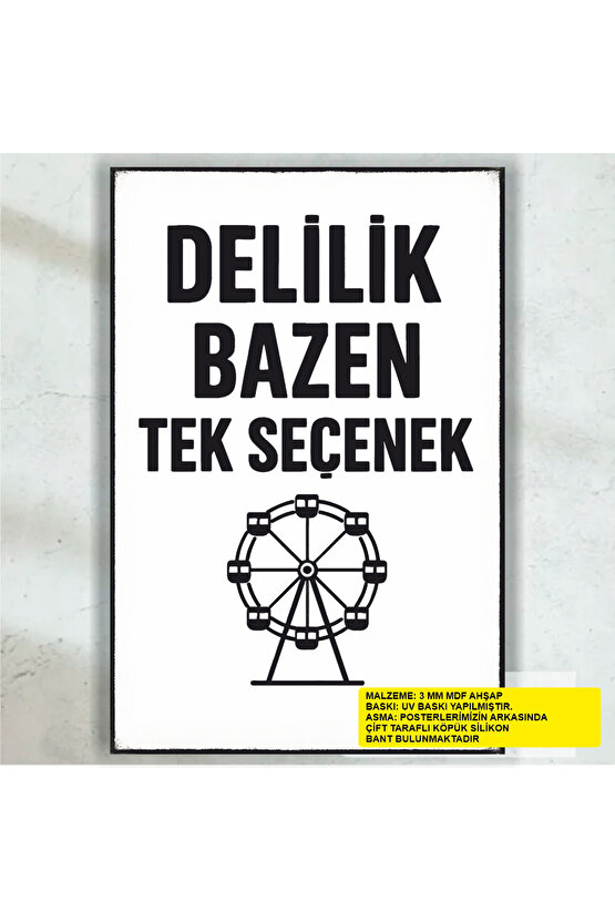 delilik bazen tek seçenek komik esprili atarlı sözler duvar yazıları retro ahşap poster tablo