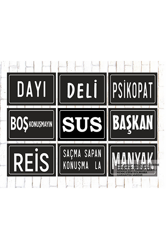 9 Parça Karışık Yazılı Ahşap Tablo Seti sokak jargonu atarlı komik sözler duvar yazıları