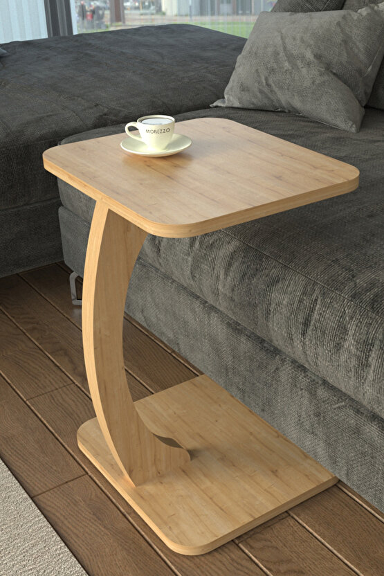 C Ayaklı Modern YanSehpa Koltuk Yanı Laptop Kahve Kitap Sehpası Servis Sehpası Dikdörtgen SafirMeşe