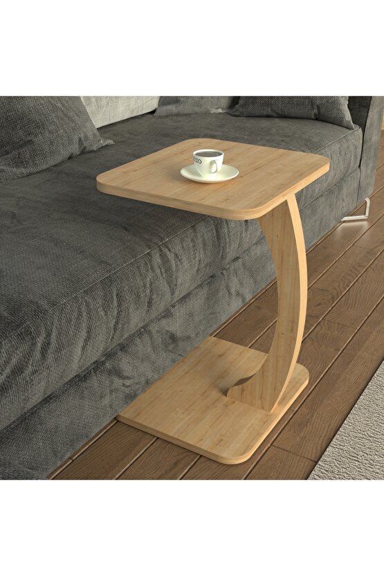 C Ayaklı Modern YanSehpa Koltuk Yanı Laptop Kahve Kitap Sehpası Servis Sehpası Dikdörtgen SafirMeşe