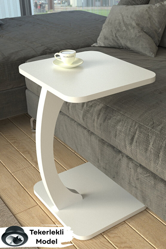 Tekerlekli Dikdörtgen C Sehpa Koltuk Yanı Laptop Masası Modern Zigon Yan Sehpa Salon Ofis Sehpası