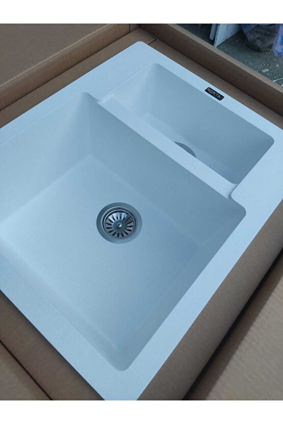 1,5 Göz hareli Beyaz 60x50 Cm Granit Evye