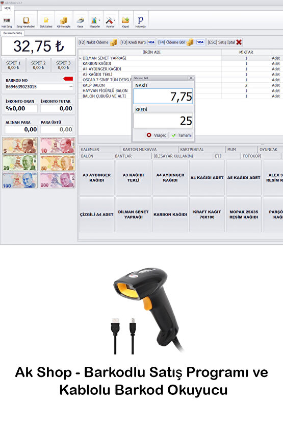 Barkod Satış Sistemi & Market Programı & Kablolu Barkod Okuyucu