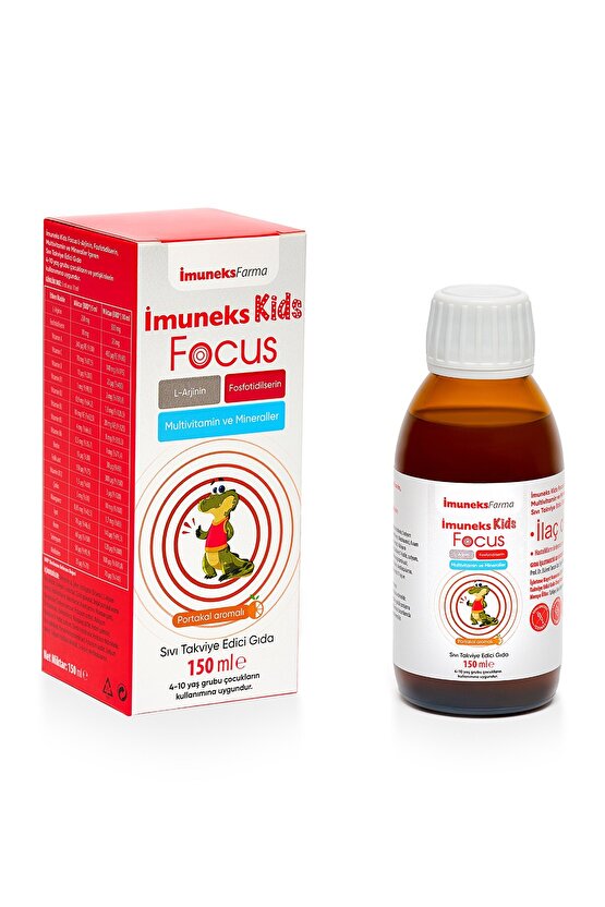İmuneks Kids Focus L-Arjinin, Fosfotidilserin, Multivitamin ve Mineraller İçeren Sıvı Takviye Edici