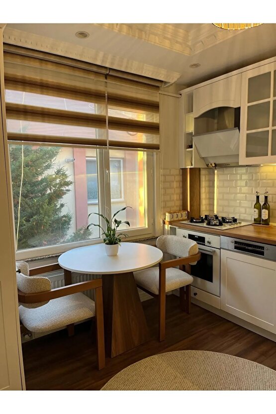 90 Cm Ceviz Ayaklı Ahşap Yemek Masası - Fungi Serisi - Çalışma Masası - Balkon ve Kafe Masası