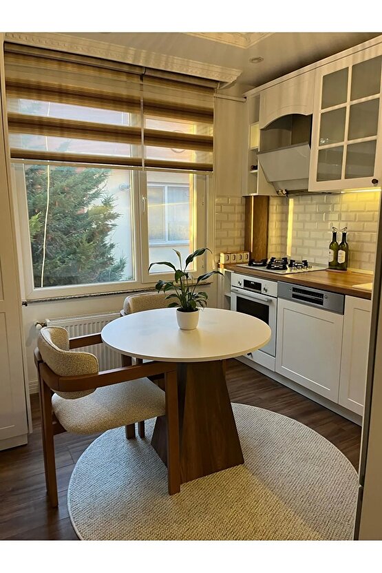 90 Cm Ceviz Ayaklı Ahşap Yemek Masası - Fungi Serisi - Çalışma Masası - Balkon ve Kafe Masası