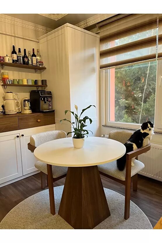 90 Cm Ceviz Ayaklı Ahşap Yemek Masası - Fungi Serisi - Çalışma Masası - Balkon ve Kafe Masası