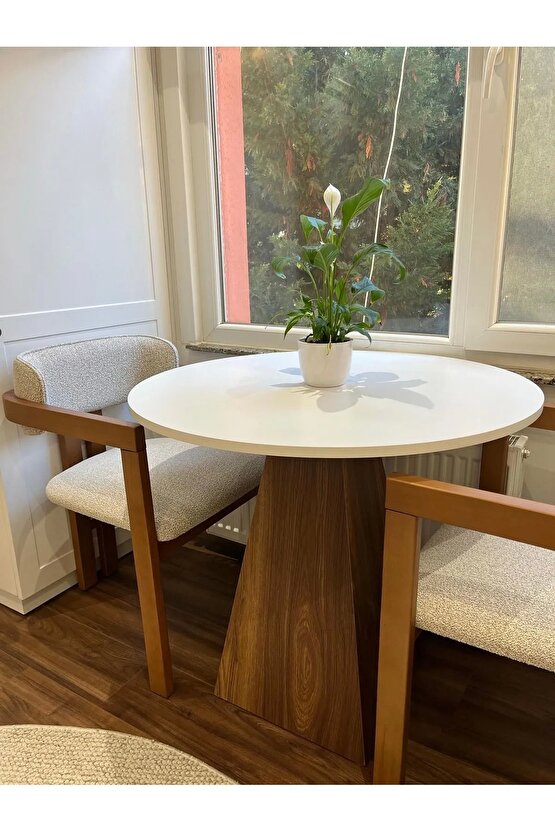 90 Cm Ceviz Ayaklı Ahşap Yemek Masası - Fungi Serisi - Çalışma Masası - Balkon ve Kafe Masası