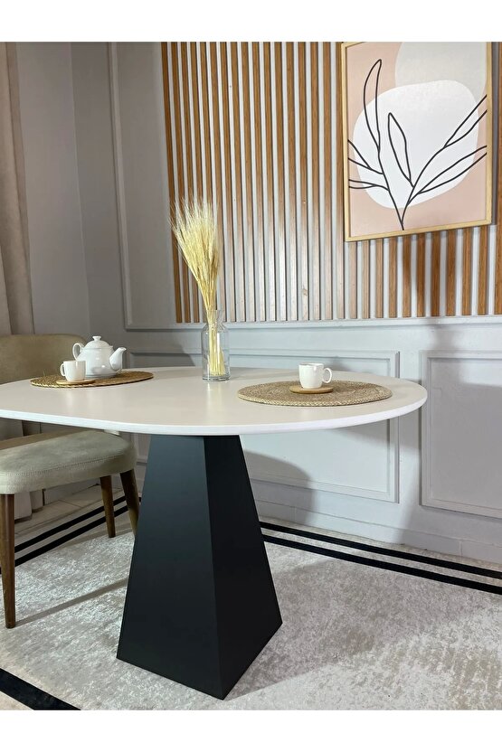 120x90 Cm Oval Siyah Ahşap Yemek Masası - Fungi Serisi - Balkon Ve Kafe Masası