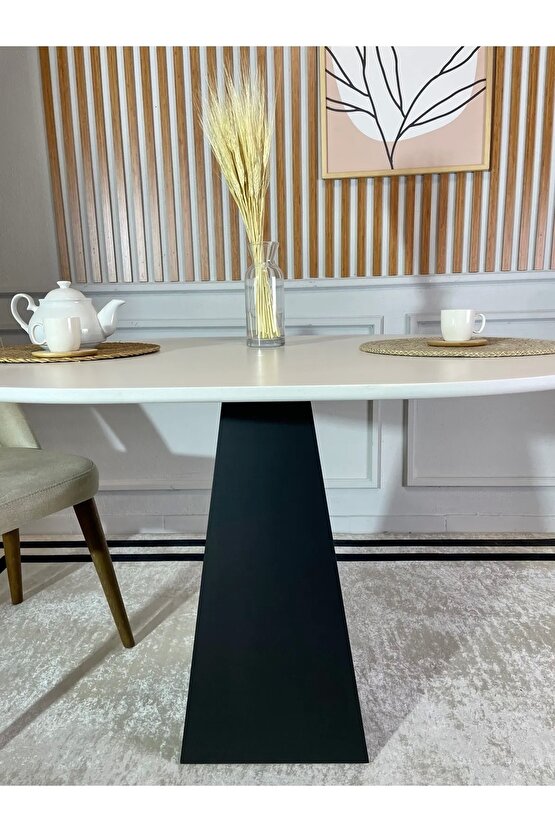 120x90 Cm Oval Siyah Ahşap Yemek Masası - Fungi Serisi - Balkon Ve Kafe Masası