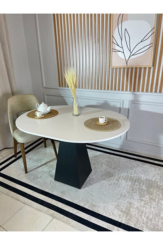 120x90 Cm Oval Siyah Ahşap Yemek Masası - Fungi Serisi - Balkon Ve Kafe Masası