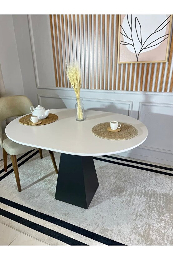 120x90 Cm Oval Siyah Ahşap Yemek Masası - Fungi Serisi - Balkon Ve Kafe Masası