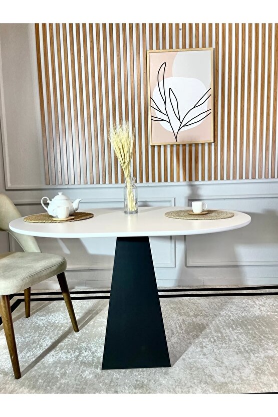 120x90 Cm Oval Siyah Ahşap Yemek Masası - Fungi Serisi - Balkon Ve Kafe Masası