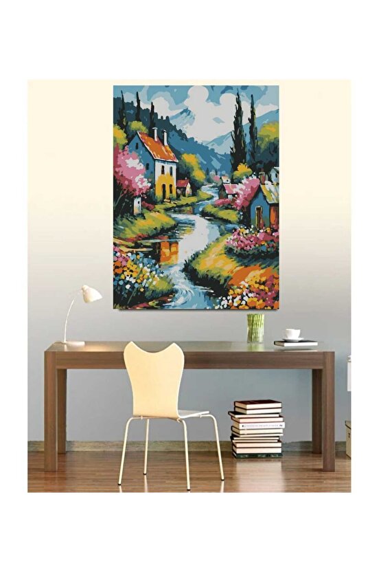 Sayılarla Boyama Kasnaklı Tablo Seti Fırça Boya Dahil 40x50 Nehir