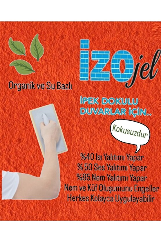 Organik Ipek Sıva - Dekoratif Yalıtım Sıvası - Ses & Isı & Nem Yalıtımı - Izo-004 Turuncu - 4 M2