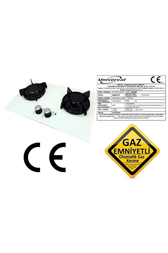 Geniş Iki Gözlü Gaz Emniyetli Ergonomik Ocak U3050b