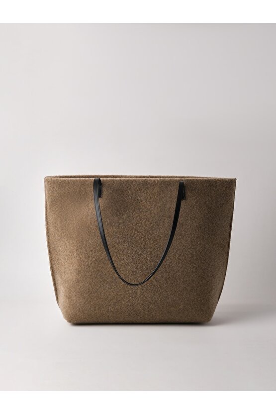 Heybes Kadın Büyük Boy Keçe Kumaş Shopper Tote Omuz Çantası
