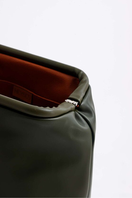 Heybes Kadın Haki Yeşil Vegan Deri Clutch El Çantası