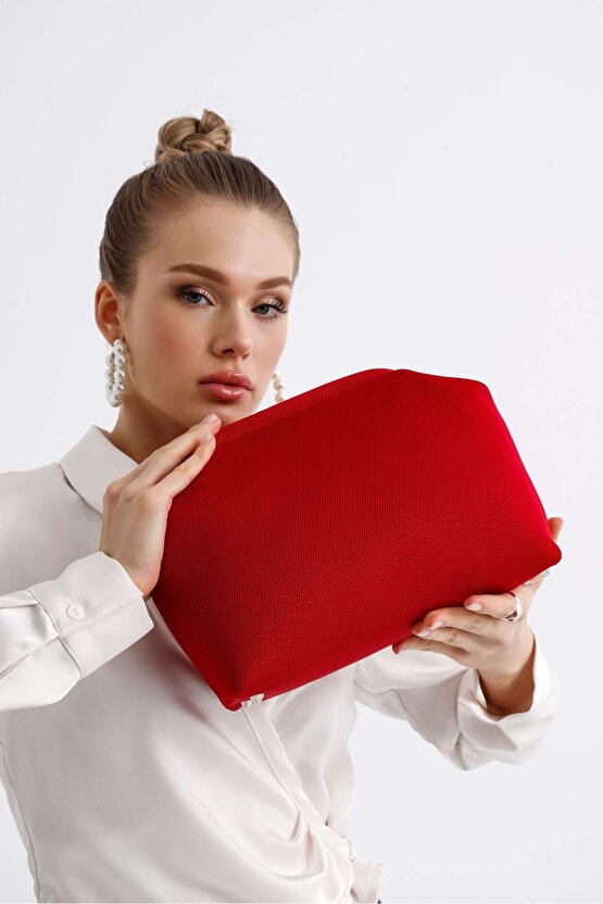 Heybes Kadın Kırmızı Clutch Portföy El Çantası