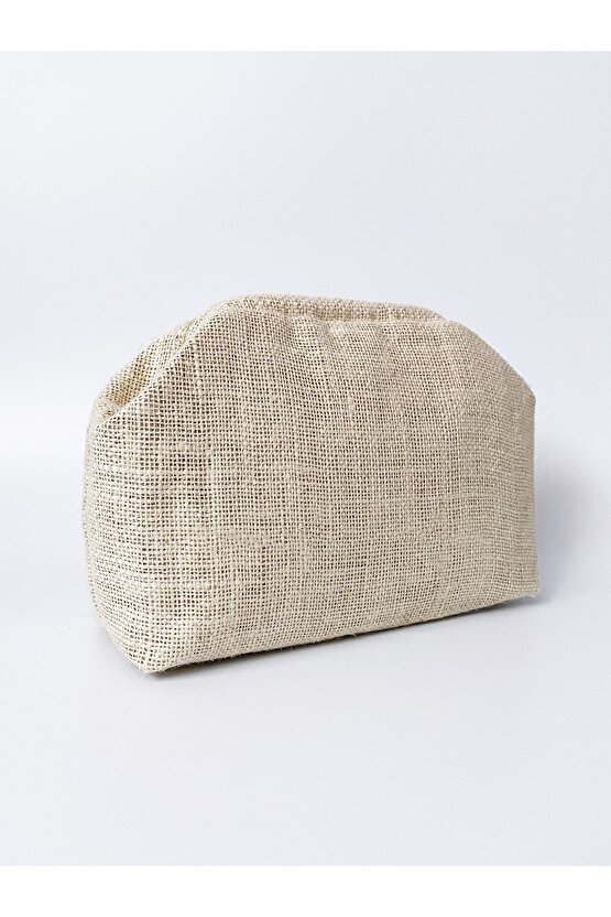 Heybes Kadın Krem Jüt Hasır Clutch El Çantası
