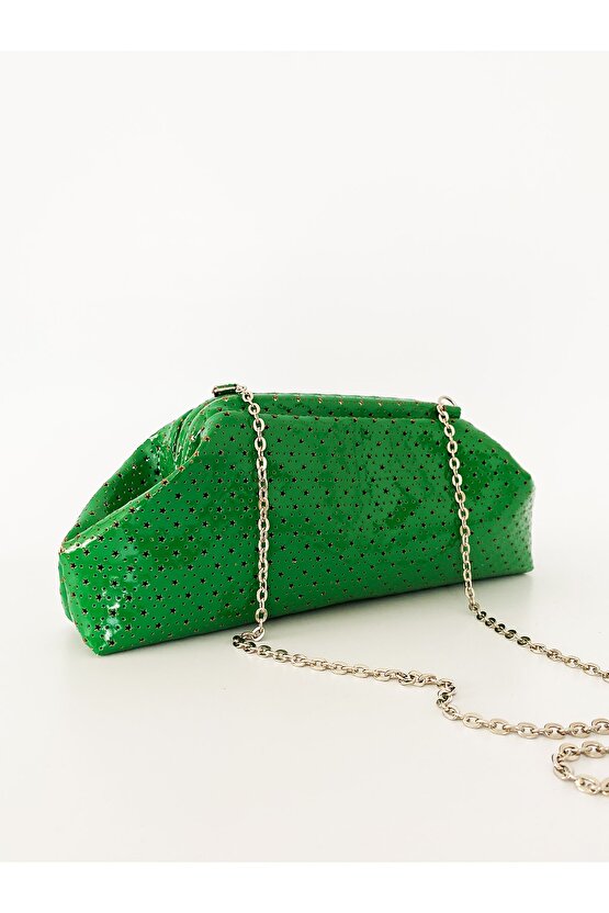 Heybes Kadın Yeşil Yıldız Desenli Zincirli Omuz Çantası