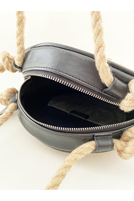 Heybes Kadın El Yapımı Dantel Detaylı Yuvarlak Hasır Omuz Çantası