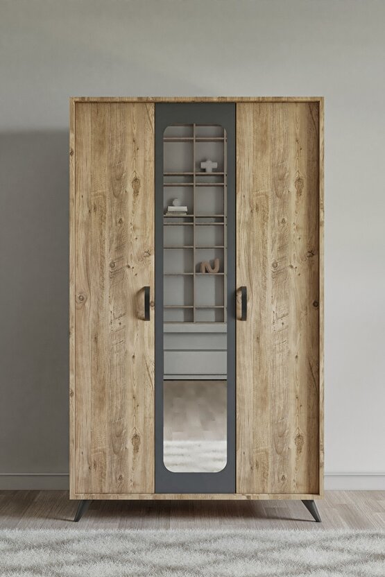 Linea 3 Kapılı Gardırop Atlantikçam-Antrasit