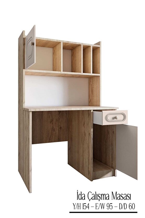 İda Bohem Çalışma Masası Safir Meşe-Vizon Bej