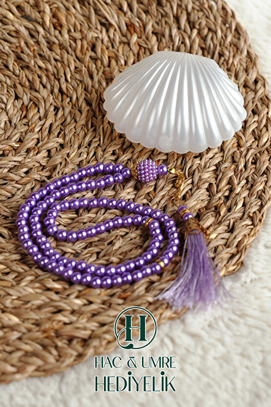 Tesbih Hediyelik | Özel Gün Davet Hediyesi | Deniz Kabuğu Kutulu 99lu İnci Tesbih Vav Süslü Püsküllü