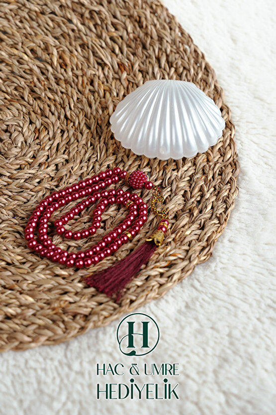 Tesbih Hediyelik | Özel Gün Davet Hediyesi | Deniz Kabuğu Kutulu 99lu İnci Tesbih Vav Süslü Püsküllü