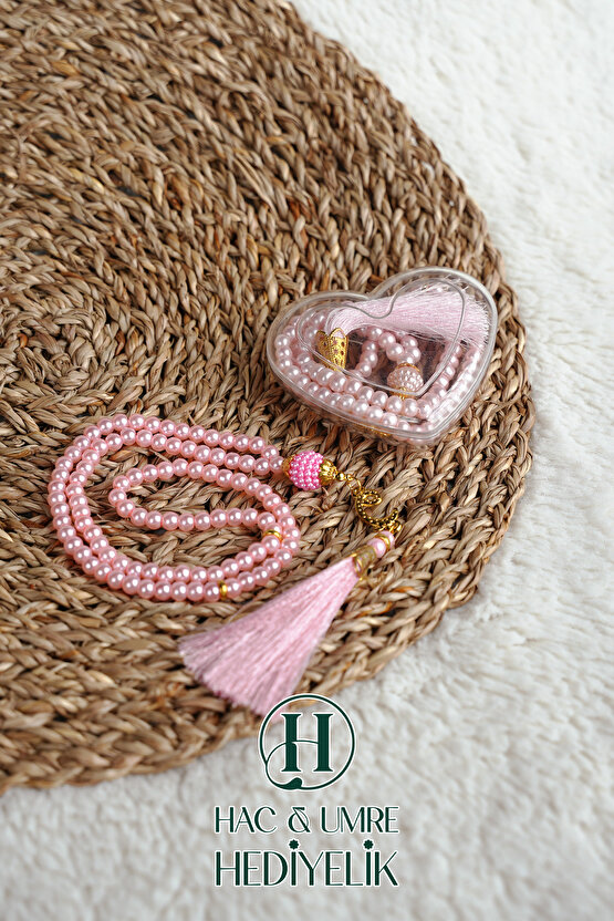 Hediyelik Tesbih | 99lu İnci Tesbih Vav İmameli Püsküllü Kalp Kutulu | Hac Umre Gün Davet Hediyesi