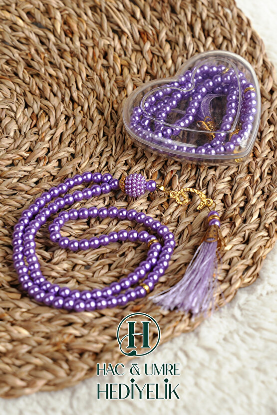 Hediyelik Tesbih | 99lu İnci Tesbih Vav İmameli Püsküllü Kalp Kutulu | Hac Umre Gün Davet Hediyesi