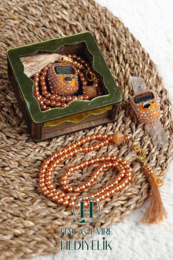 Hediyelik Tesbih Seti | Ahşap Kutulu Elektronik Tesbih ve 99lu İnci Tespih | Özel Gün Hediyesi