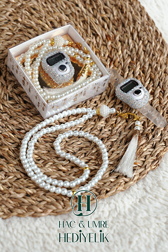 Taşlı Zikirmatik ve İnci Tesbih Seti | Mevlüd Hac Umre Davet Organizasyon Hediyesi | 10 Adet Set