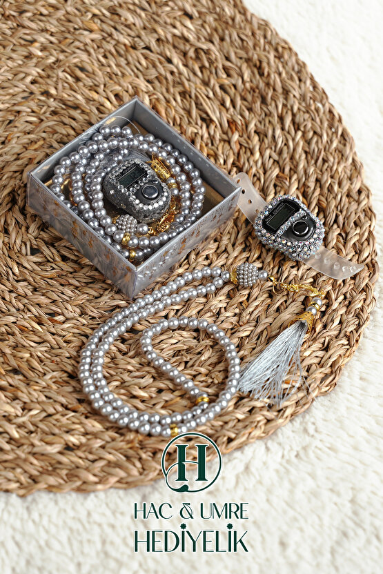 Taşlı Zikirmatik ve İnci Tesbih Seti | Mevlüd Hac Umre Davet Organizasyon Hediyesi | 10 Adet Set