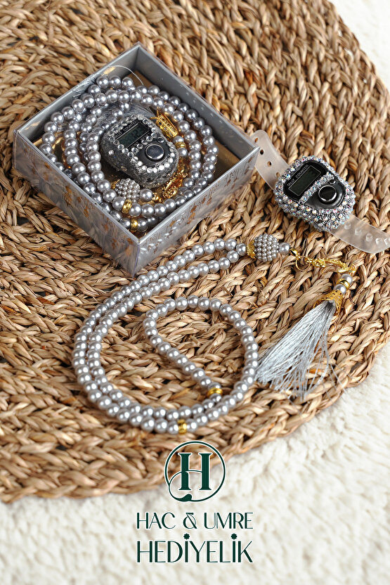 Taşlı Zikirmatik ve İnci Tesbih Seti | Mevlüd Hac Umre Davet Organizasyon Hediyesi | 10 Adet Set