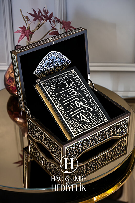 Kutulu Kuran, Kuranı Kerim, Hediyelik Kuran, 925 Gümüş İşlemeli Masif Ahşap Kutu ve Kuranı Kerim Set