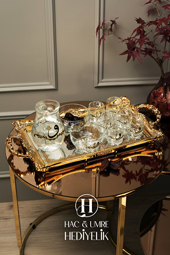 Zemzem Takımı 10 Parça | Söz Nişan Tepsisi | Vav Desenli Lüks Sunum Tepsisi | Dekoratif Sunum Takımı