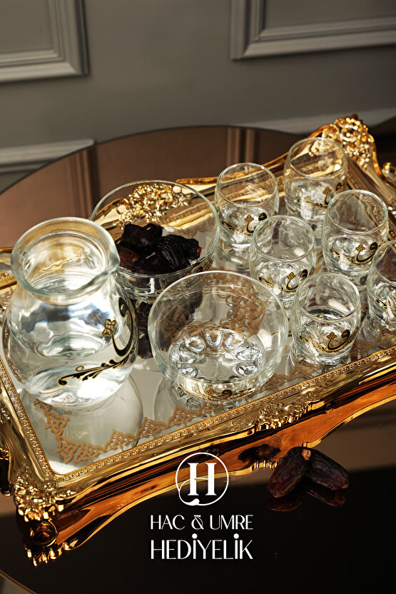 Zemzem Takımı 10 Parça | Söz Nişan Tepsisi | Vav Desenli Lüks Sunum Tepsisi | Dekoratif Sunum Takımı