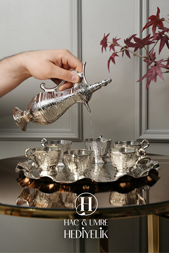 Zemzem Takımı | Zemzem Seti | El Yapımı Gümüş Zemzem Sunum Seti | Tepsi, İbrik ve Bardak Set