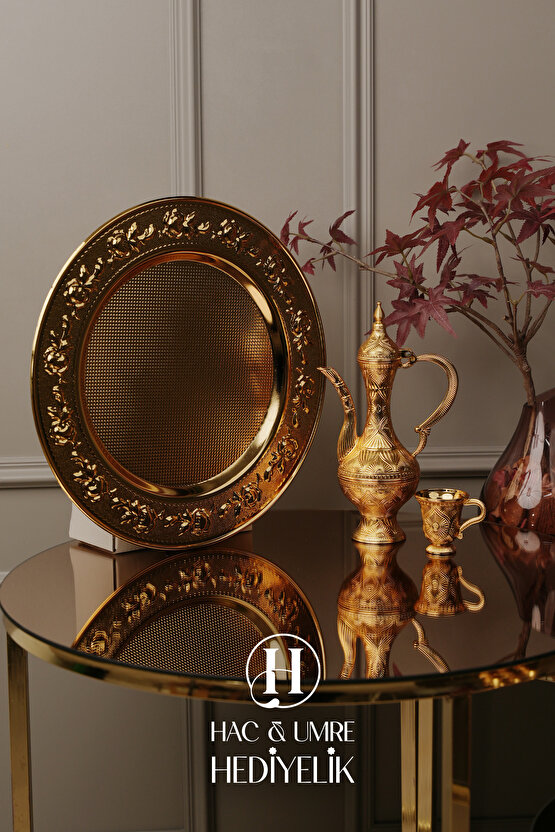 Zemzem Takımı | Gold Zemzem Sunum Seti | Zemzem Tepsisi, İbrik ve Fincan Seti