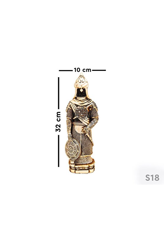 Osmanlı Zırh Asker Nefer Savaşçı Biblo Lüks Gold Kaplama Figür Ihlas Suresi Işlemeli Dekoratif Obje