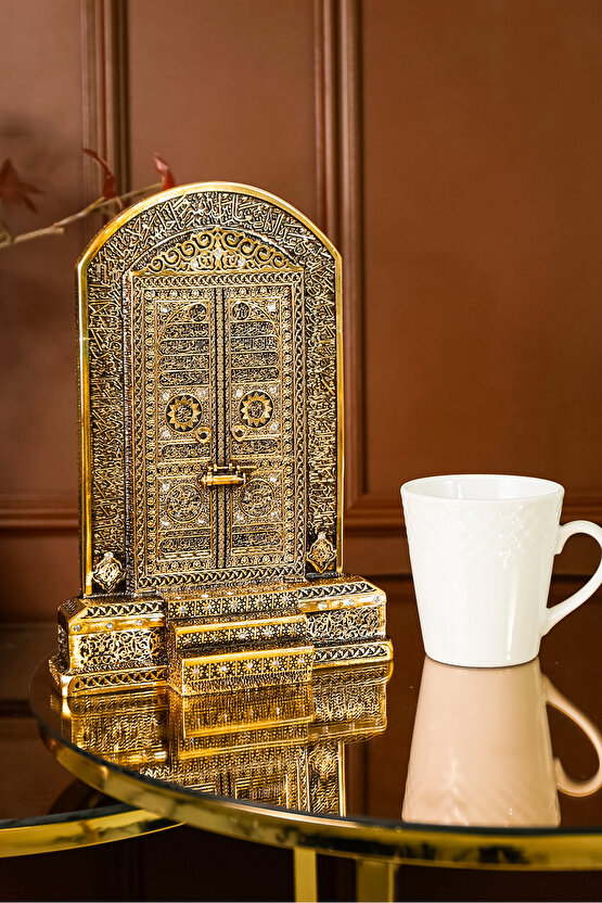 Lüks Hediyelik Dekoratif Obje Gold Dekor Gold Ev Ofis Dekorasyon Kabe Kapısı Ayetel Kürsi Biblo