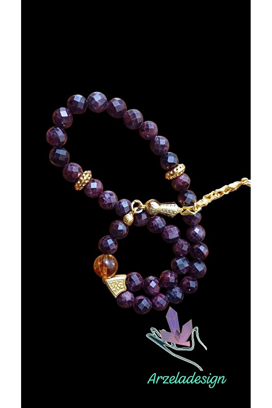 Doğal Taş Lal Garnet Tesbih Altın Kaplama 33 Lü Erkek Tesbih