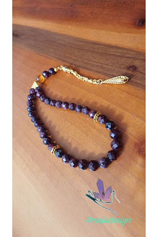 Doğal Taş Lal Garnet Tesbih Altın Kaplama 33 Lü Erkek Tesbih